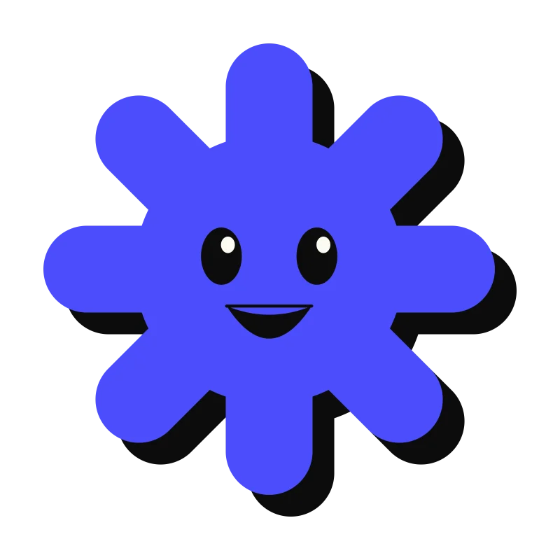 the korean buddy, a blue asterisk with a smiling face