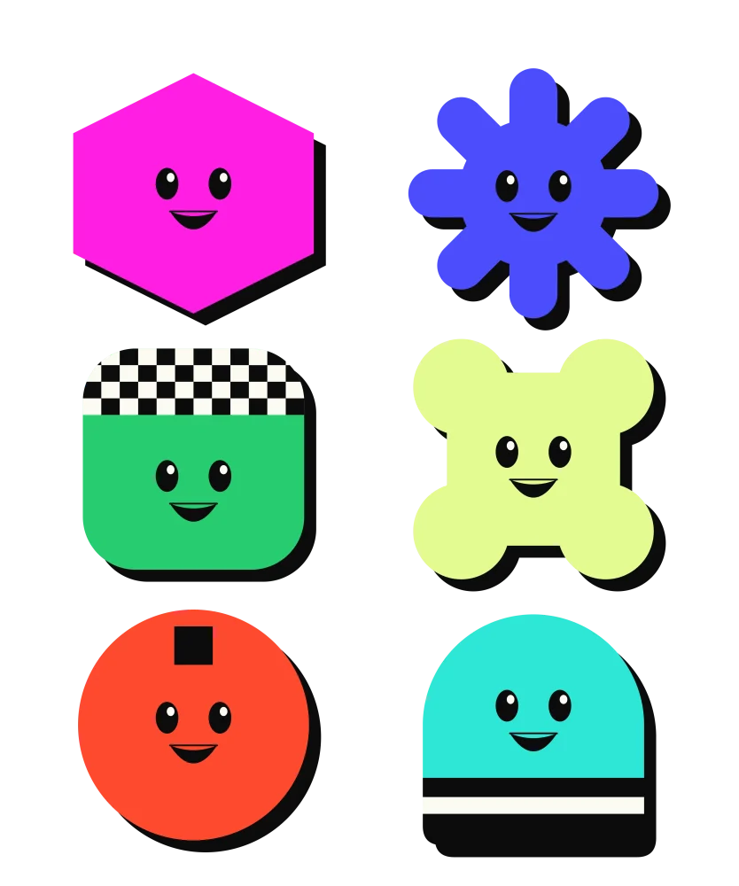 all six lingora buddies arranged in a grid